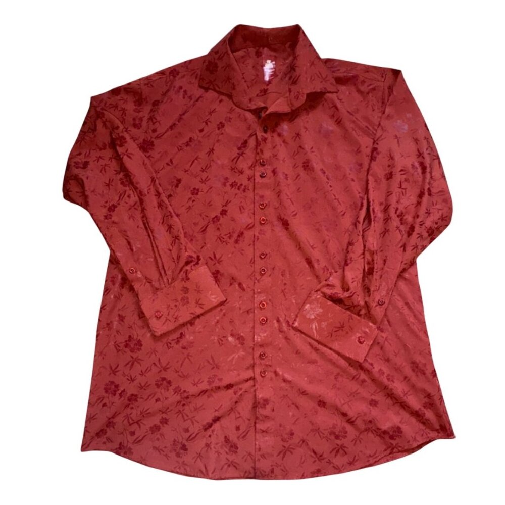 Stacy Adams & Co Mens Performance Tech Button Front Shirt-Rust-Size 17 34/35